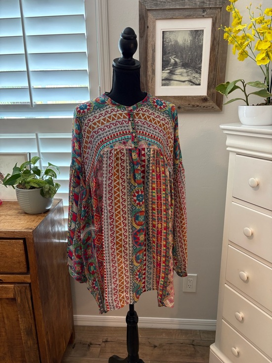 Johnny Was Tops - Johnny Was Multicolor Printed Boho Tunic Top